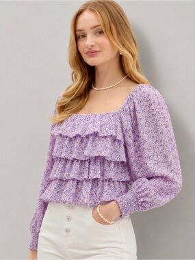 REVOLVE Astr The Label Lavender Fields Floral Ruffle Top Size L